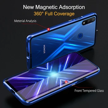 Naujų Magnetinės Metalo, Dvigubo Stiklo Pusėje Telefoną Atveju Huawei Honor 9x Premium stk-lx1 pasaulio entition hlk-al00 pro hlk-al10 Atvejais