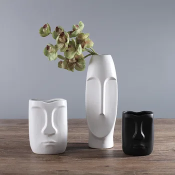 Naujų Namų Dekoro Kūrybinės Keramikos Vaza Gėlėms Abstraktus Žmogaus Veido Šiaurės Apdailos Namų Darbalaukio Džiovintų Gėlių Vaza