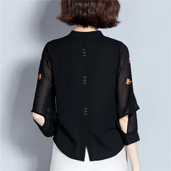 Negabaritinių Šifono Palaidinė negabaritinių Moterų Marškinėliai Atsitiktinis V-kaklo Viršūnes 2020 metų vasaros juodos Palaidinės 4XL plius dydis moterų drabužiai
