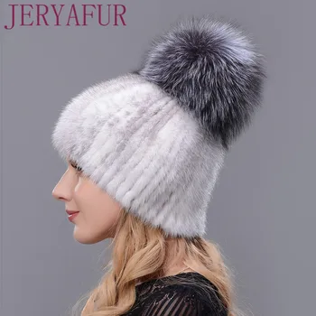 Nekilnojamojo audinės kailio kepurę žiemai moterims importuotų megztos audinės kepurė su lapės kailio naujų karšto pardavimo aukštos kokybės moterų beanies