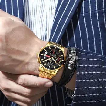 NIBOSI Naujas Prekės ženklas Kvarco Žiūrėti Vyrų Sporto Laikrodžiai Vyrams Plieno Juosta Karinės Laikrodis atsparus Vandeniui Aukso Riešo Mens Watch Relogio Masculino