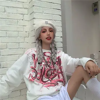 NiceMix moterų Sweasthirt Moterų 2020 Naujas Grafiti Spausdinimo Palaidinukė Lady Hip-Hop Harajuku Japonijos Streetwear Moterų Topai