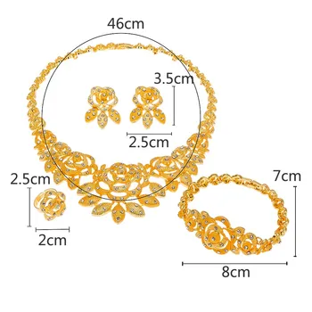 Nigerija Dubajus 24K Aukso papuošalų rinkiniai Afrikos nuotakos vestuvių dovanos šalies moterų Apyrankės Bowknot Karoliai, auskarai, žiedas rinkiniai