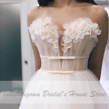 Off Peties Gėlių Vestuvių Suknelė Linijos 2020 Chalatai Seksualus Vestuvinės Suknelės Vestidos Paprastas Tiulio Paplūdimys Vestuvių Suknelės Pagal Užsakymą