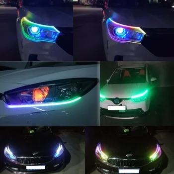 OKEEN 2x 60CM RGB Slim Eilės Lanksti LED DRL Posūkio Signalo Juostos Nuotolinio priekinis žibintas LED Dieniniai Juostelės Šviesos 12V Automobilio