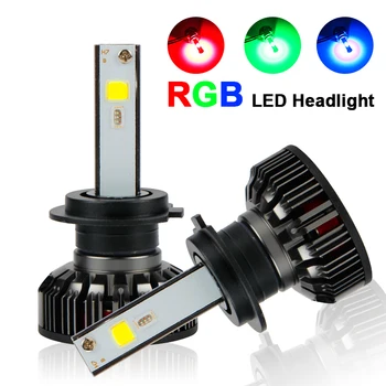 OKEEN RGB H4 H7, LED Automobilių Žibintų Lemputės APP 