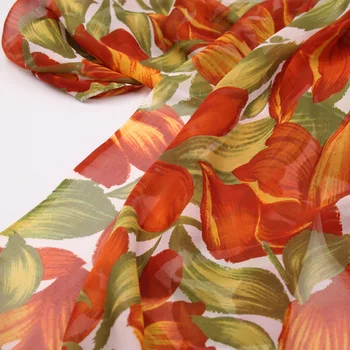Oranžinės spalvos gėlių spausdinti gryno šilko šifono šilko audinio natūralaus šilko audinio suknelė,SCF162