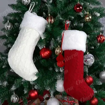 OurWarm Megzti Kalėdų Kojinę su Pliušinis Kamuolys Šalies Dovanų Maišelis Naujųjų Metų Kojines Kalėdų Medžio Kabantys Papuošalai Namų Puošybai