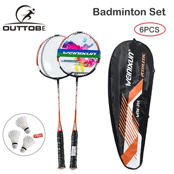 Outtobe 6PCS Badmintono Rakečių Rinkinys, Sporto Treniruoklių Raketės Geležies Lydinys, Badmintono Rakečių su 3 Badmintons & Carry Bag