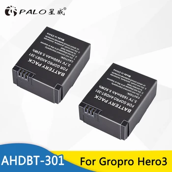 PALO 2vnt AHDBT-201 301 1600mAh už GoPro Kamera, Baterija Gopro Hero 3 3+ AHDBT-301 AHDBT-201 baterija eiti pro Priedai