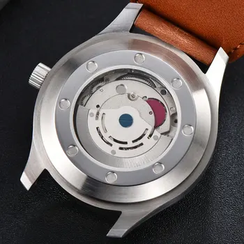 Parnis 44mm Black Dial Vyrų Mechaninė Žiūrėti Šviesos Vandeniui Odos Dirželis Atsitiktinis Vyrų Automatinis laikrodis