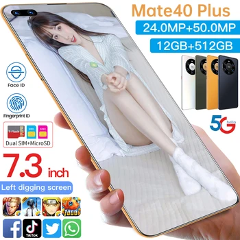 Pasaulinė Versija Išmanųjį telefoną Mate40 Plius 7.3 Colių Deka Core Atrakinta 512 GB 50MP Kamera, 6000Mah Android Smartphonach 10