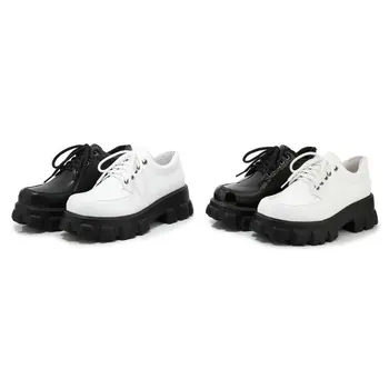 Patentų PU oda juoda balta brogue batus moteris nėriniai-up platforma siurbliai, priešslydžio sistema laisvalaikio moterų aukštakulniai bateliai didelis dydis 33-46