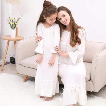 Pavasarį, Vasarą Medvilnės Mergaitės Dėvėti Ponios Dukterys Tėvų-Vaikų Ilgos, Baltos, Studentai Korėjos Princesė Pižamą Sleepwear