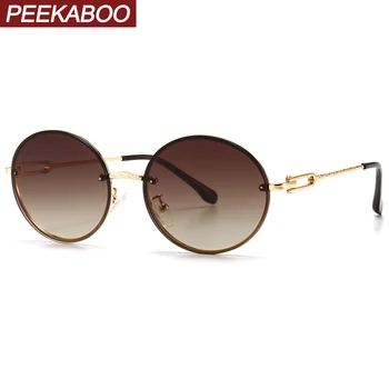 Peekaboo mens ovalo formos akiniai nuo saulės moterims retro rudos apvalios saulės akiniai metaliniais rėmais uv400 dovanos vyrų vasaros stiliaus priedai
