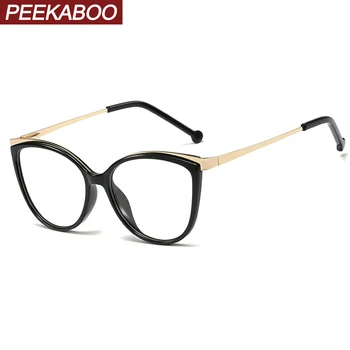 Peekaboo tr90 cat eye akiniai moterų mados skaidraus lęšio moteris, akiniai, optinė kadrų pusė metalo juoda skaidri