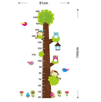 Pelėdos Beždžionė Medžio Aukštis Diagramos Vaikų Augimo Matavimo Vaikų Darželio Sienos Lipdukas, Decal