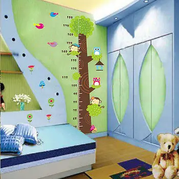 Pelėdos Beždžionė Medžio Aukštis Diagramos Vaikų Augimo Matavimo Vaikų Darželio Sienos Lipdukas, Decal