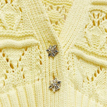 PEONFLY Atsitiktinis V-Kaklo Megztiniai Moterims, bižuterijos Mygtukai Geltonas Džemperis Moterims, Elegantiškas Vieno Krūtinėmis Megztinis Moteriška Ponios