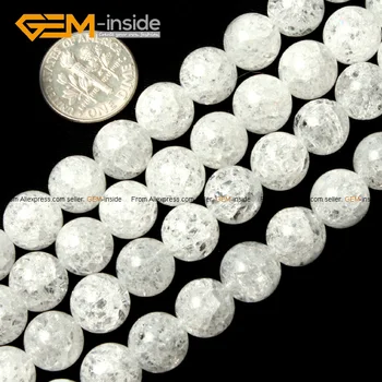 Perlas-viduje Balta Roko Kvarco Crackle Krištolo Karoliukai Papuošalai Priėmimo 6-21mm 15inches 