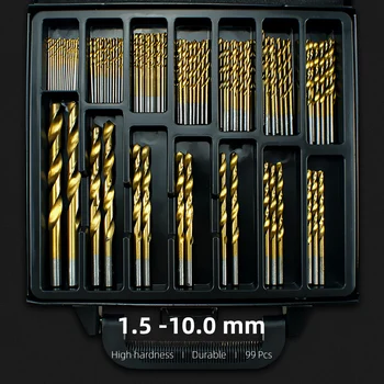 Pinkman Geležies sandariklio 99pcs/daug HSS Twist Drill Bits Nustatyti 1.5-10mm Padengtas Titano Paviršiaus 118 Laipsniu Gręžimo medienos apdirbimo
