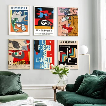 Plakatai ir Spausdina Le Corbusier Abstrakčiai Parodos Plakatas Sienos Menas Linija Veido Nuotrauką Drobė, Tapyba už Kambarį, Namų Dekoro (1)