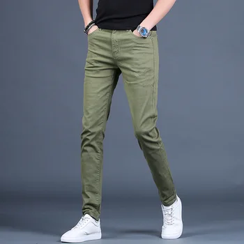 Plonas Vyrai Džinsai Slim Fit 2020 Metų Vasaros Streetwear Atsitiktinis Korėja Stiliaus Džinsinis Pieštuko Ziajać Vyrų Žalia Juoda Apranga