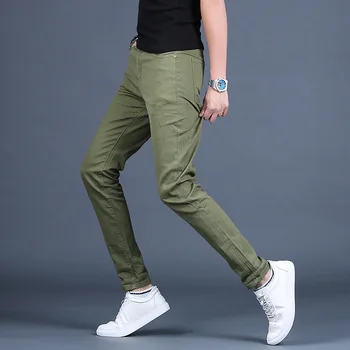 Plonas Vyrai Džinsai Slim Fit 2020 Metų Vasaros Streetwear Atsitiktinis Korėja Stiliaus Džinsinis Pieštuko Ziajać Vyrų Žalia Juoda Apranga