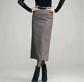 Plus size 5XL!Rudenį, žiemą Naujas moterų vilnonis sijonas aukštu juosmeniu olis plonas ilgas, pieštuku sijonas