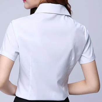 Plus Size 5XL Vaiskiai Balta Moterims Topai ir Palaidinės, Elegantiškas Trumpas Rankovės Moterų Slim Blusas Office Lady Darbo Dėvi Marškinėlius 2020 m.