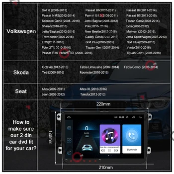 Podofo 2din automobilio radijo Android 8.1 Multimedijos Grotuvas GPS navigacija, WIFI RCA Stereo VW Volkswagen Golf Skoda Seat Auto radijas