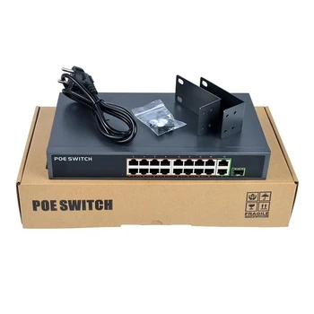 PoE switch 16 port 10/100 mbps PoE+2 Giabit port Ethernet Switch IEEE802.3af / IEEE802.3at 48V stebėjimo, IP kameros