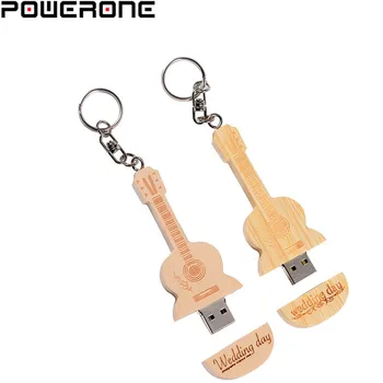 POWERONE nemokamai logotipą medienos gitara pen ratai gitaros usb flash drive, memory Stick pendrive 64GB 16GB 32GB metalo keychain dovana