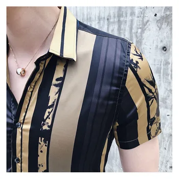 Prabanga juodojo aukso dryžuotas marškinėliai 2019 m. vasarą trumpas rankovės mados dizaineris šalies klubas prom marškinėliai mados spausdinimo vyrai slim marškinėliai