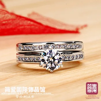 Prabangos kokybė 1ct pagalvėlių iškirpti NSCD sintetinio akmens vestuvinis žiedas rinkinys moterims,kietas sidabro vestuvinis žiedas,pasiūlymas žiedas
