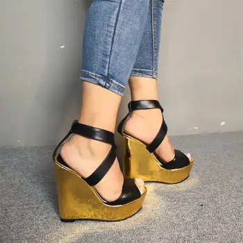 Prabangos prekės ženklo didelis dydis 47 seksualus platforma Moterų Batai pleištai sandalai moteris Prom Vasarą Šalies aukšti kulniukai lady Batus Moteris sandalai