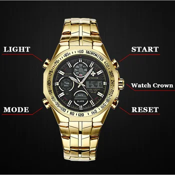 Prabangus Aukso laikrodis Vyrams WWOOR Top Brand Vandeniui Vyras Žiūrėti Mada Sporto LED Chronograph Kvarcas Chronometras Laikrodžius 2020 m.