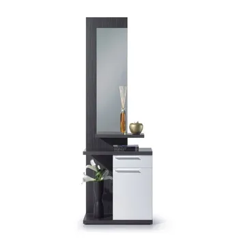 Prieškambarį su veidrodžiu, įėjimas, baldai, priemonės: 186x61x29 cm, Apačioje-pelenų spalvos pilka ir balta blizgučiai