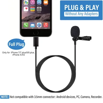 Pro Lavalier Atvartas, Mikrofonas, Įvairiakryptė Kondensatoriaus Mikrofonas skirtas iPhone 7/7 plius/8/8 plius