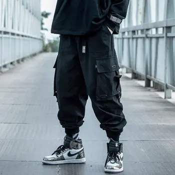 Prowow 2021 m. Pavasarį, Rudenį Naujas Vyrų Hip-Hop Stiliaus Sportinės Kelnės Juodos Haremo Kombinezonai su Multi-pocket Juostelės Atsitiktinis Streetwear