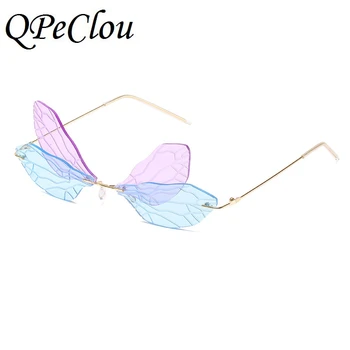 QPeClou 2020 Mados Exaggerative Spalvinga Dragonfly Akiniai Nuo Saulės Moterims Derliaus Juokinga Šalis Saulės Akiniai Moterų Steampunk Atspalvių