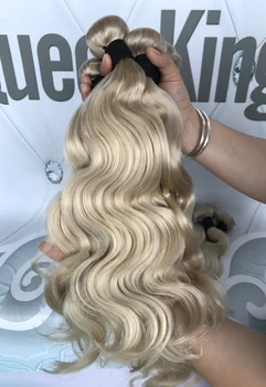 QueenKing Plaukų Pelenų Blond Ryšulių 3 vnt/lot #60 ataudų plaukų brazilijos remy Kūno Bangos plaukai