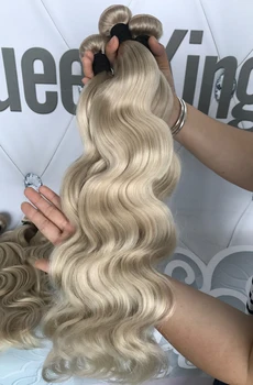 QueenKing Plaukų Pelenų Blond Ryšulių 3 vnt/lot #60 ataudų plaukų brazilijos remy Kūno Bangos plaukai