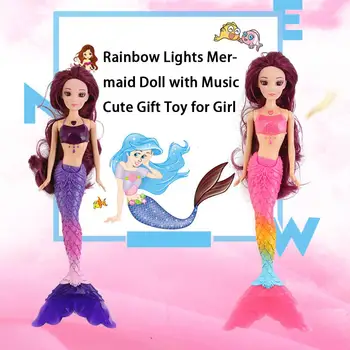 Rainbow Šviesos Undinė Lėlė Su Muzika Mielas PVC Sūpynės Slidinėti Žėrintis Princesė Undinėlė Lėlės Gimtadienio Dovana Žaislas Mergina