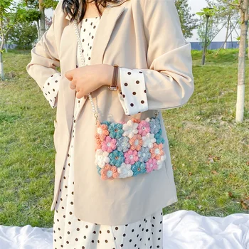Rankomis austas vilnonis Nėrimo maišelį su sluoksniuotos gėlės moterims 2020 naujų kūrybinių chrizantemų krepšys