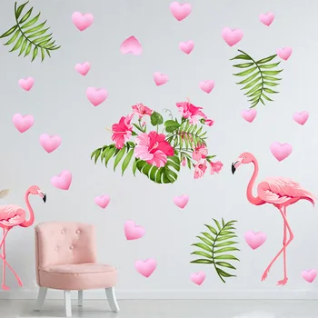 Rankomis dažyti žalia lapų flamingo sienų lipdukai vaikams, vaikų kambarys gyvenamasis kambarys miegamasis apdailos namų dekoro sienos lipdukai