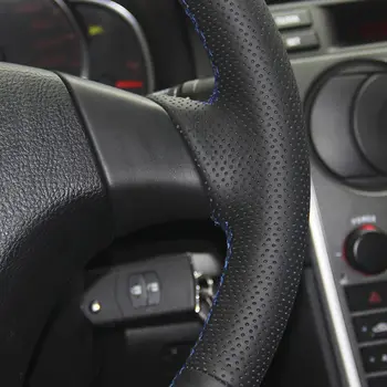 Rankų siuvimo, Juoda, Minkšta Dirbtinė Oda Automobilių Vairo Dangteliai Mazda 5 