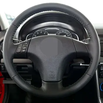 Rankų siuvimo, Juoda, Minkšta Dirbtinė Oda Automobilių Vairo Dangteliai Mazda 5 