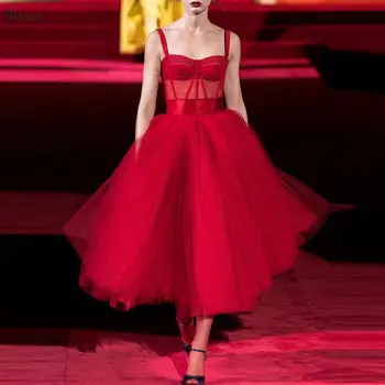 Raudona Mini Homecoming Suknelės-Line Brangioji Prom Dresses Arbata Ilgis Tiulio Gimtadienio Suknelė Vestidos De Baigimo Rūbeliai
