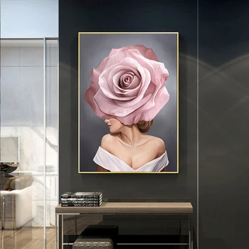 Rausva Balta Rožė Gėlių Moterų Plakatas Abstrakčios Drobės Tapybos Sienos Paveiksl Šiuolaikinio Gyvenimo Kambario Dekoro Cuadros